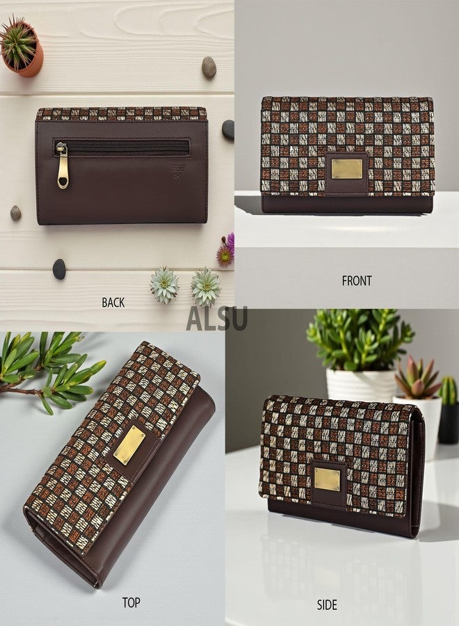 ALSU Premium Jute & Vegan Leather Women’s Wallet | Elegant Clutch Purse with 6 Card Slots, 3 Main Compartments & Zipper Pocket | Cruelty-Free, Eco-Friendly Designer Wallet for Everyday Use (irf-12br) - Image 3
